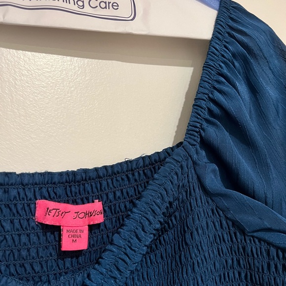 Summer sun dress Double puff sleeve woven midi blue maternity friendly - Picture 4 of 4